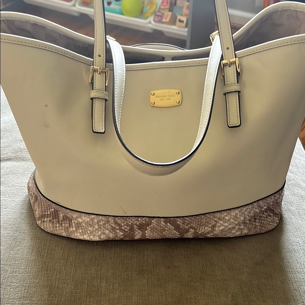 Michael Kors Cream and Tan Tote Bag
